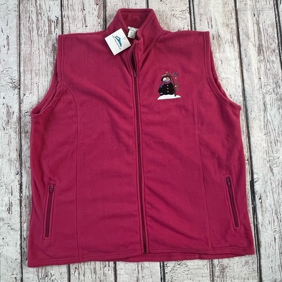 Women's Snowman Zip Up NWT Zip Up NWT Winter Dark Pink Fleece Vest Jacket - Picture 1 of 5